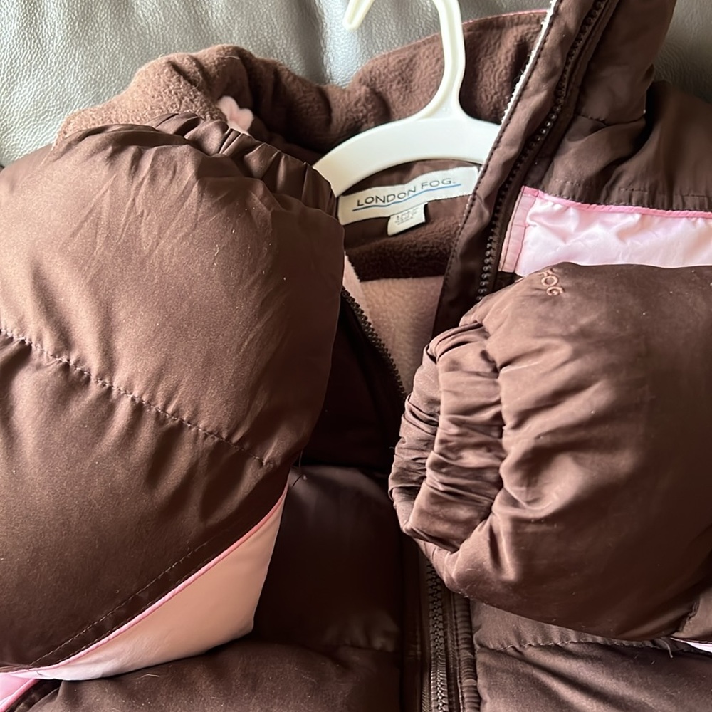 Girls London Fog Winter Coat Size Large 14-16 Brown and Pink - Picture 9 of 13